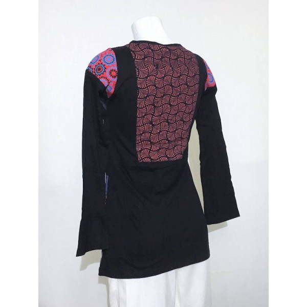 Tunique Courte Denim et maille Jersey Ton Bordeaux