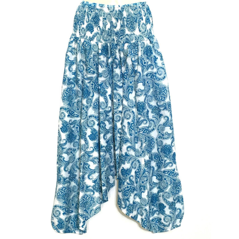 Sarouel Femme Imprimé Milcha Turquoise Taille Smockée Sarouel Femme Imprimé Milcha Turquoise Taille Smockée