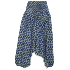 Sarouel Femme Imprimé Domka Bleu Smocké à la Taille