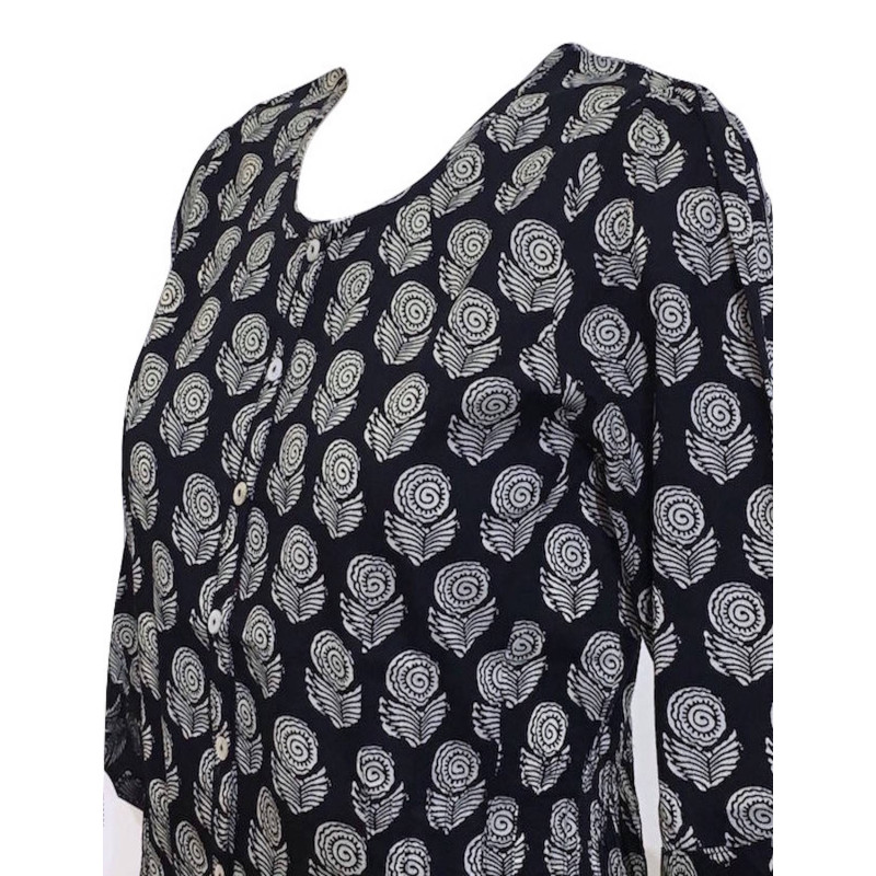 Top Anjad Manches trois-Quarts Imprimé Gulaby Noir