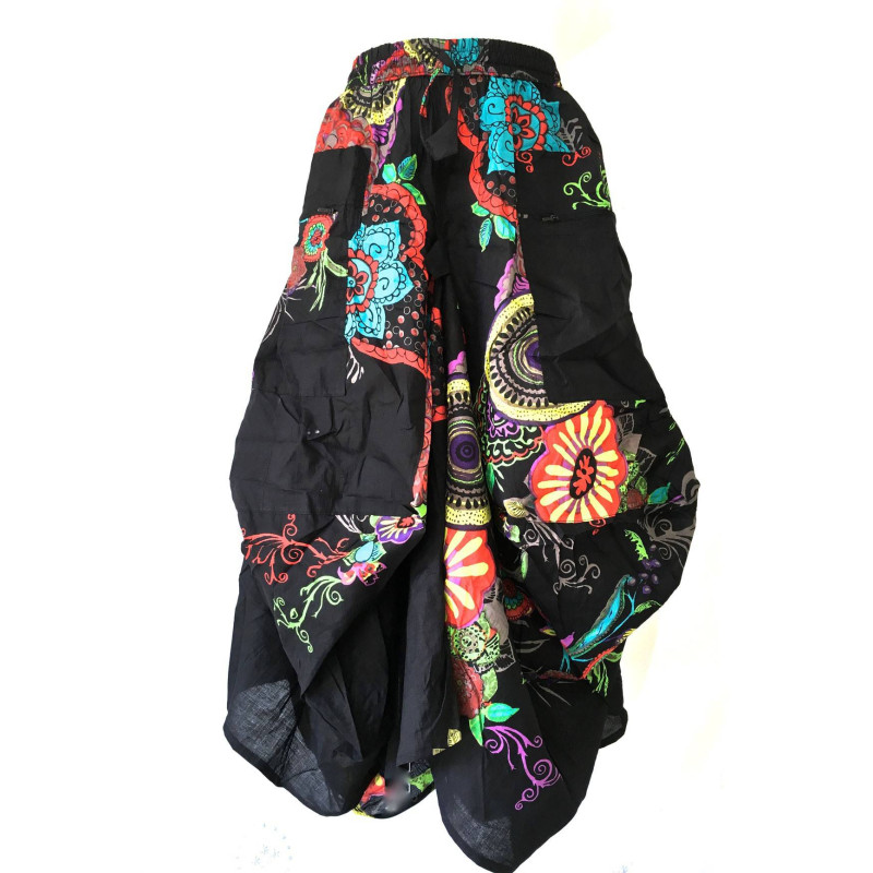Jupe Longue Asymétrique en Coton Imprimé Noir Jupe Longue Asymétrique en Coton Imprimé Noir