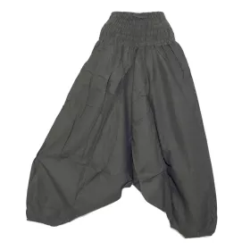 Sarouel Smocks Coton Uni Kaki Foncé