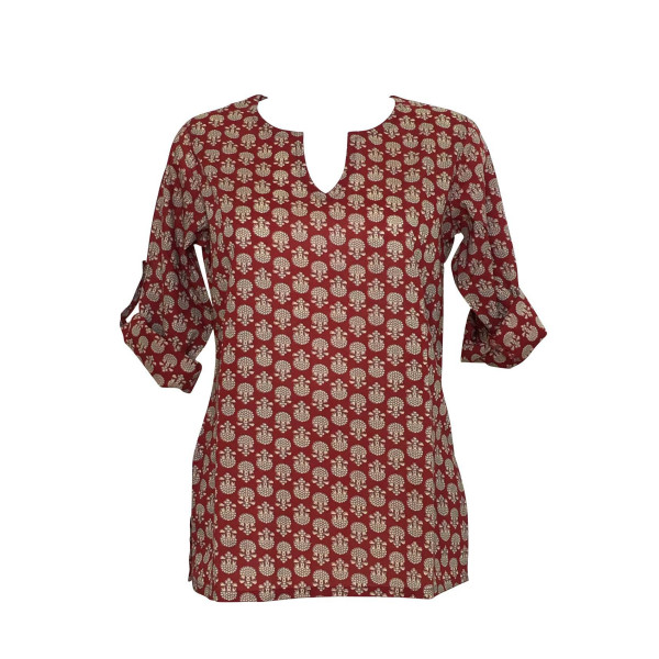 Haut Femme Vidisha Coton Imprimé Bordeaux