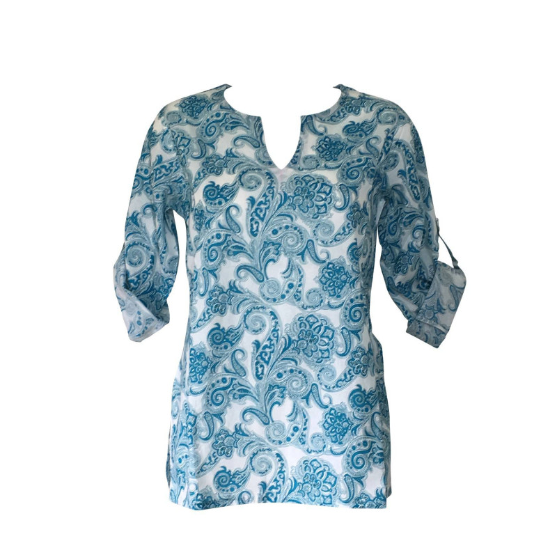 Haut Femme Vidisha Coton Imprimé Milcha Bleu