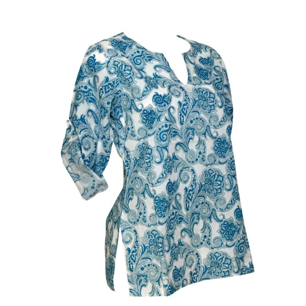 Haut Femme Vidisha Coton Imprimé Milcha Bleu