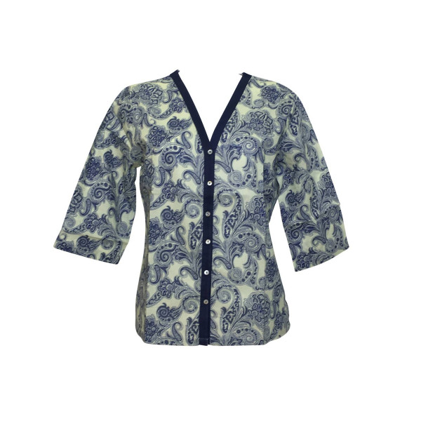 Blouse Akola Manches trois-Quarts Imprimé Milcha Bleu Marine