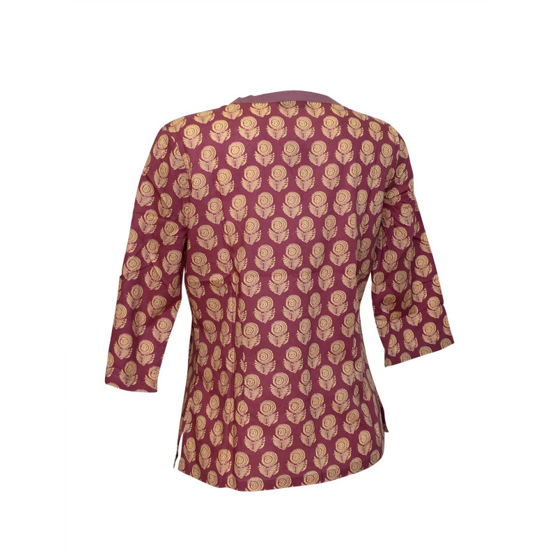 Blouse Akola Manches trois-Quarts Imprimé Gulaby Parme