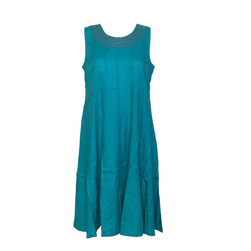Robe Jaora Sans Manches Viscose Unie Turquoise Robe Jaora Sans Manches Viscose Unie Turquoise