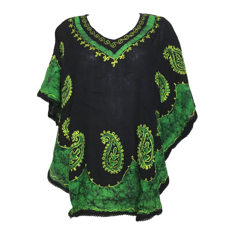 Tunique Jawar Grande Taille BT-401 Noir et Batik Vert