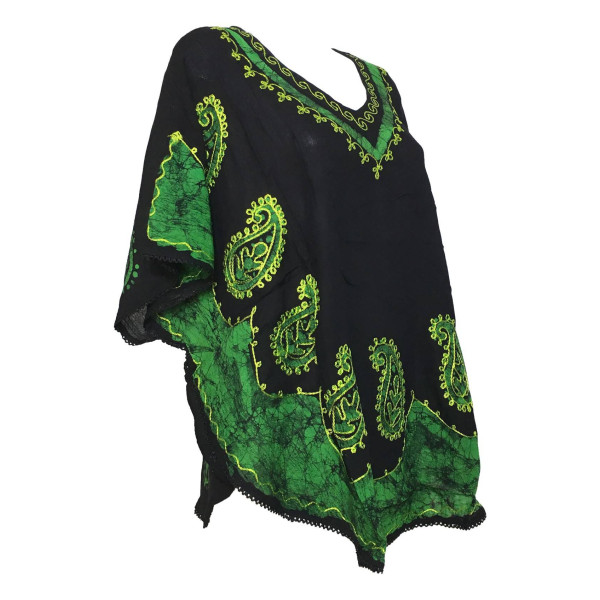 Tunique Jawar Grande Taille BT-401 Noir et Batik Vert