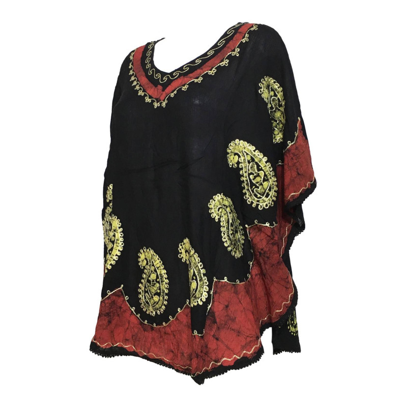 Blouse Caftan Grande Taille Jawar BT-401 Noir et Rouge