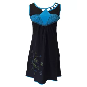 Robe Évasée Mundi col Ouvert noir et turquoise