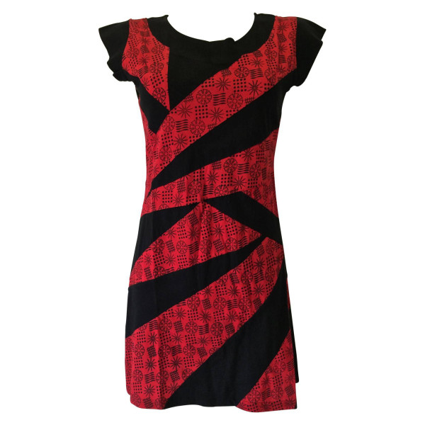 Robe Bogra Ethnique Petites Manches Noir et Rouge