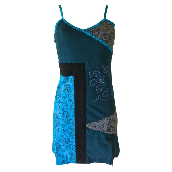 Robe Courte Dhantola Bleu Deux Tons Maille Jersey