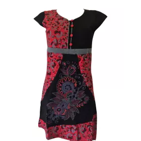 Birganj Robe Jersey Ethnique Noir et Rouge