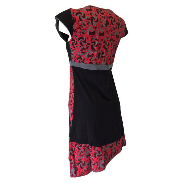 Birganj Robe Jersey Ethnique Noir et Rouge