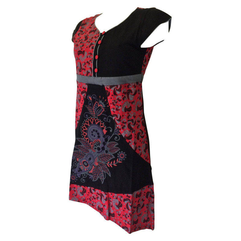 Birganj Robe Jersey Ethnique Noir et Rouge