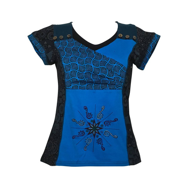 T-Shirt Thaina Patchwork géométrique Turquoise