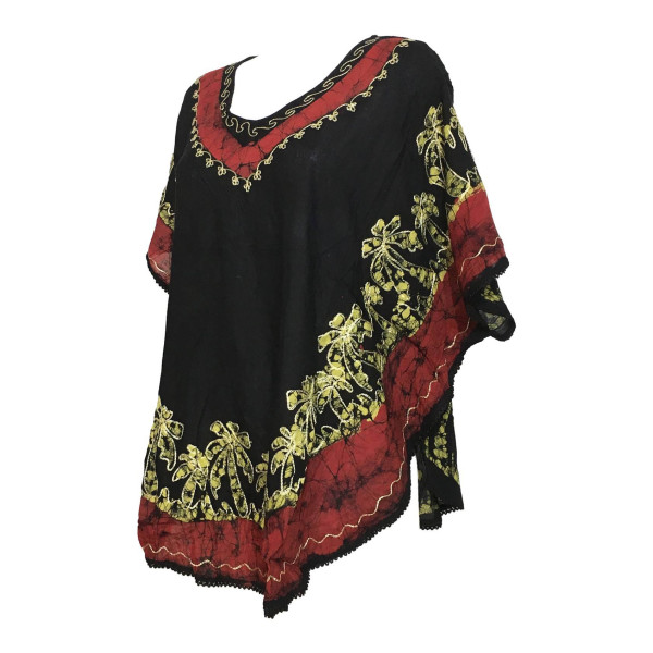 Blouse Caftan Grande Taille Harda BT-410 Noir et Bordeaux