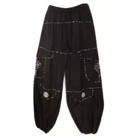PANTALON SAROUEL MIXTE COTON ARTISANAL NOIR