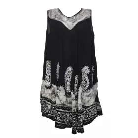 Robe Bilara Sans Manches Uni Noir Batik ecru BT-304