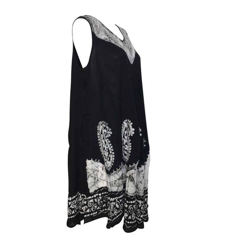 Robe Bilara Sans Manches Uni Noir Batik ecru BT-304