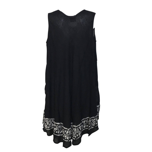 Robe Bilara Sans Manches Uni Noir Batik ecru BT-304