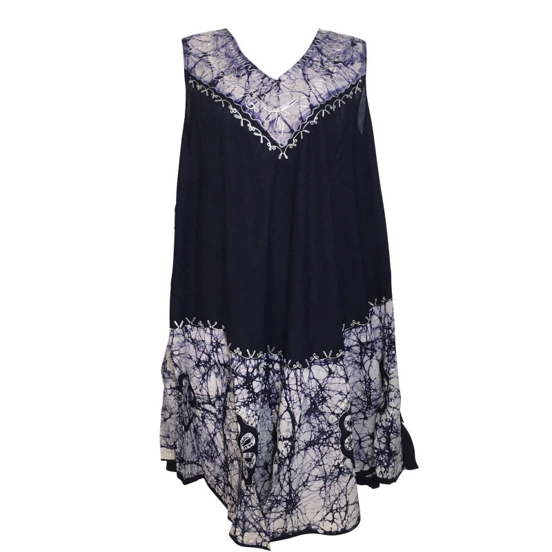 Robe Rajlani Sans Manches Uni Marine Batik Blanc BT-1980