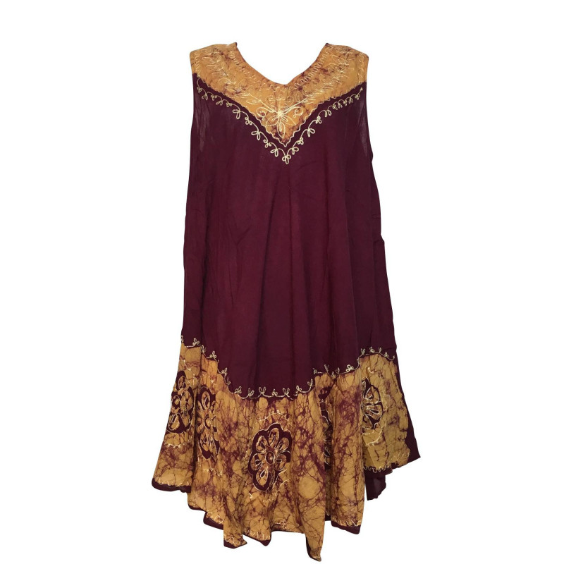 Robe Grande Taille Rajlani Uni Bordeaux Batik Brique BT-1980
