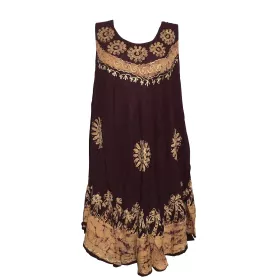 Robe Asymétrique Kotraj Bordeaux Batik Ocre BT-305