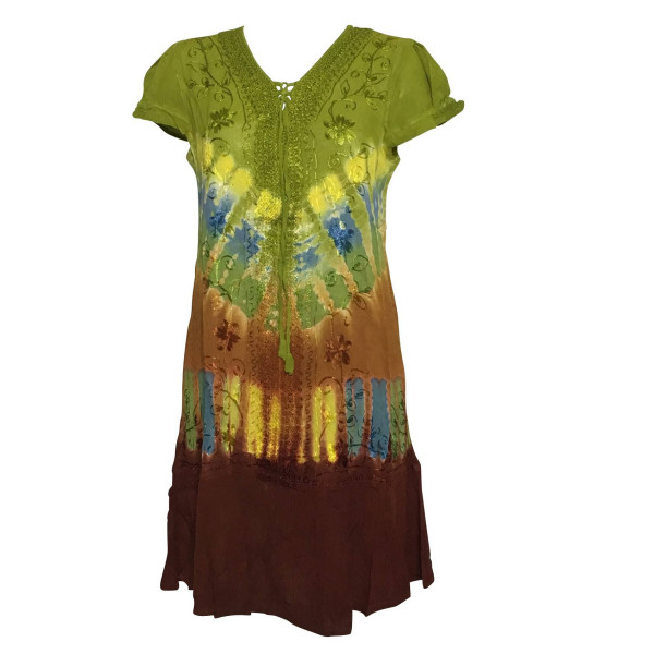 Robe Courte Antali Tie Dye JK-39 Anis et Marron