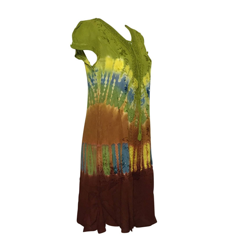 Robe Courte Antali Tie Dye JK-39 Anis et Marron