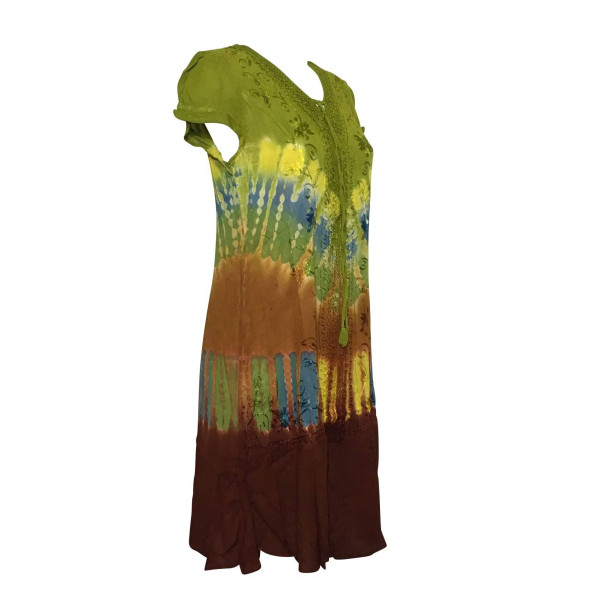 Robe Courte Antali Tie Dye JK-39 Anis et Marron