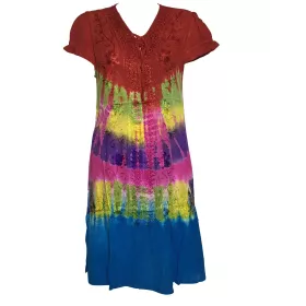 Robe Antali Tie Dye mi-manches JK-39 Rouge et Bleu