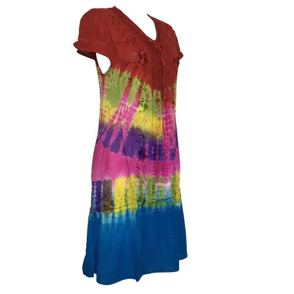 Robe Antali Tie Dye mi-manches JK-39 Rouge et Bleu