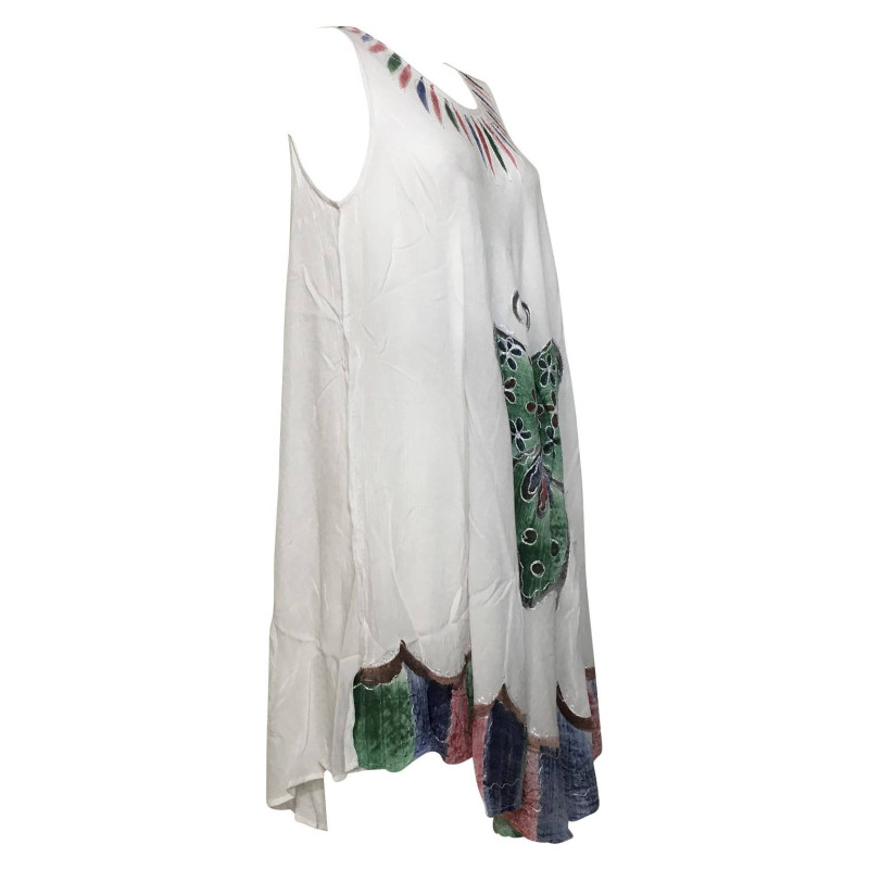 Robe Asymetrique Blanc Papillon Peint Artisanal JK-293