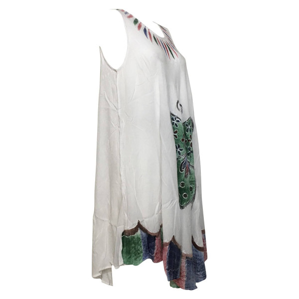 Robe Asymetrique Blanc Papillon Peint Artisanal JK-293