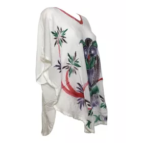 Tunique Kaftan Blanc Hibou Peint JK-1986