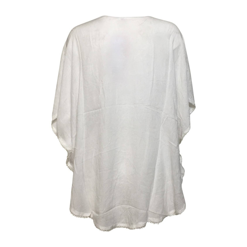 Tunique Kaftan Blanc Hibou Peint JK-1986