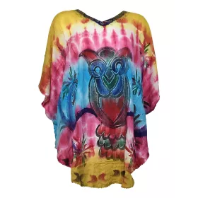 Kaftan Grande Taille Hibou Peint JK-1986 moutarde rose bleu