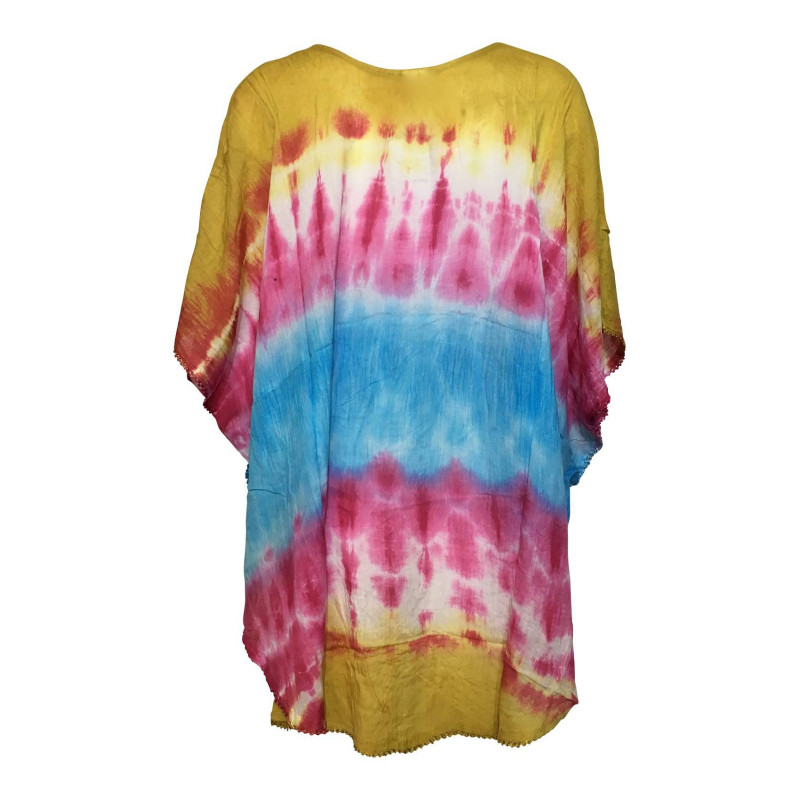 Kaftan Grande Taille Hibou Peint JK-1986 moutarde rose bleu