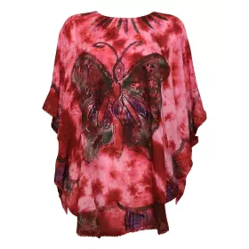 Tunique Tie Dye Kaftan Grand Papillon Peint JK-1982 rouge