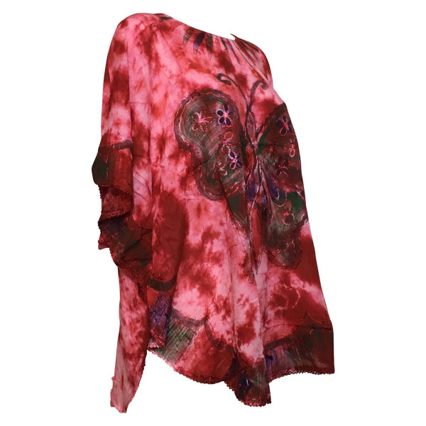 Tunique Tie Dye Kaftan Grand Papillon Peint JK-1982 rouge