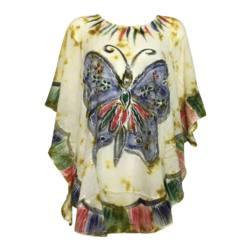 Blouse Tie Dye Kaftan Grand Papillon Peint JK-1982 moutarde