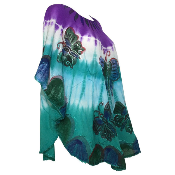 Kaftan Grande Taille Cinq Papillons JK-1972 violet blanc vert