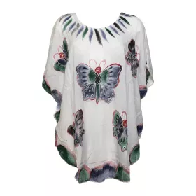 Kaftan Blanc Cinq Papillons Peint Main JK-1972
