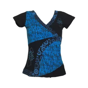 Top Kulu Mi- Manches en Maille Jersey Noir Turquoise