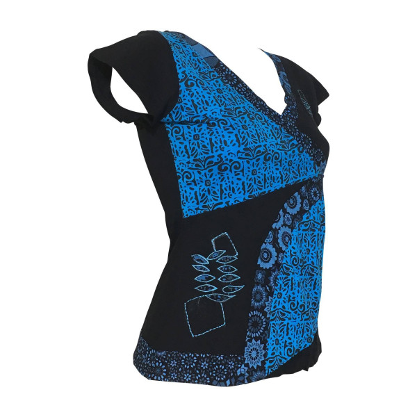 Top Kulu Mi- Manches en Maille Jersey Noir Turquoise