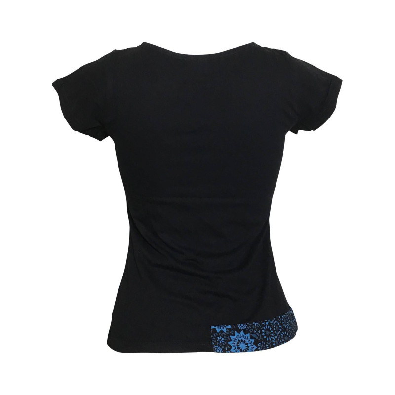 Top Kulu Mi- Manches en Maille Jersey Noir Turquoise