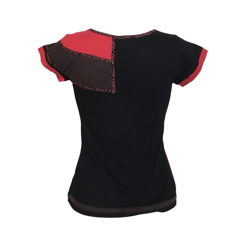 Haut Sosan Mi-Manches en Maille Jersey Noir Rouge Choco